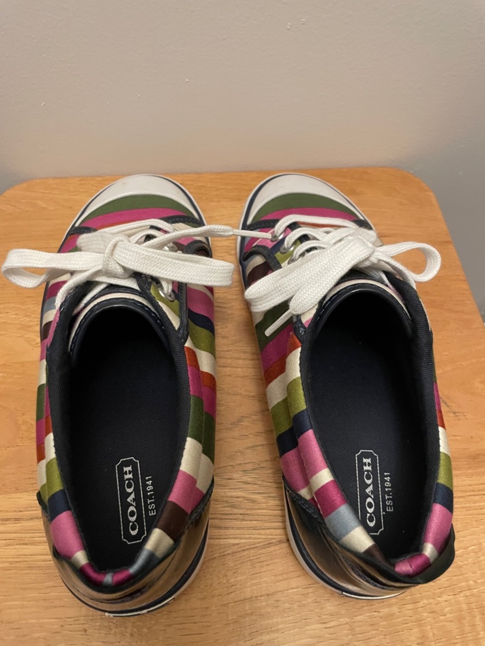 COACH Multicolor Striped Canvas Low-Top Sneakers with White Laces - Picture 3 of 5